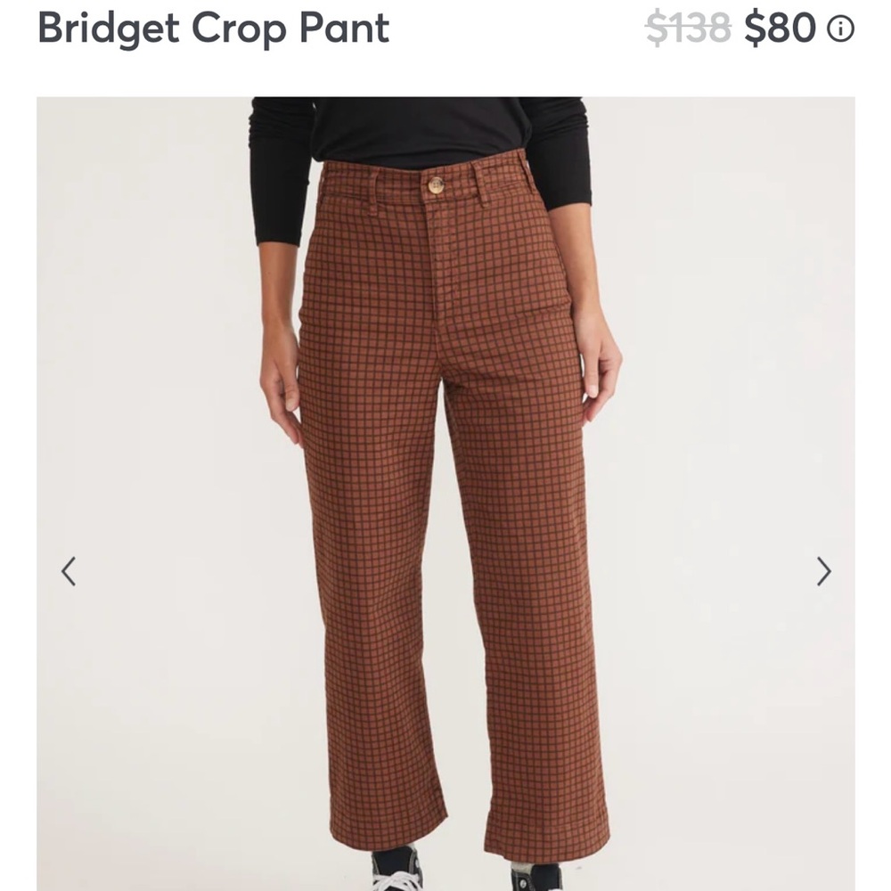 Marine Layer Bridget Crop Pant in Brown Checkered Pattern